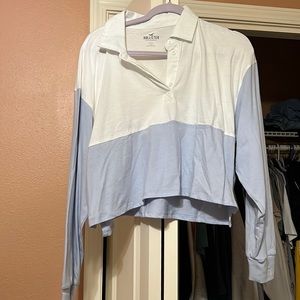 Blue long sleeve cropped Henley Tee